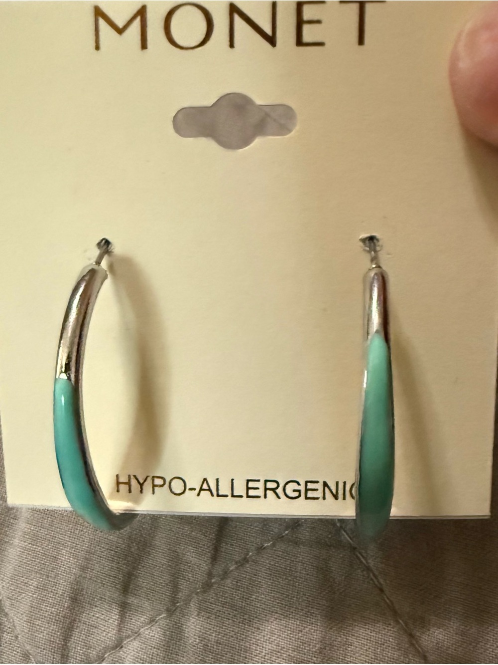 Monet Mint Green Hoop Earrings with Silver-Tone Accents